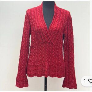 Lauren Ralph Lauren Cable Knit Shawl Collar Sweater in Red Large Petite